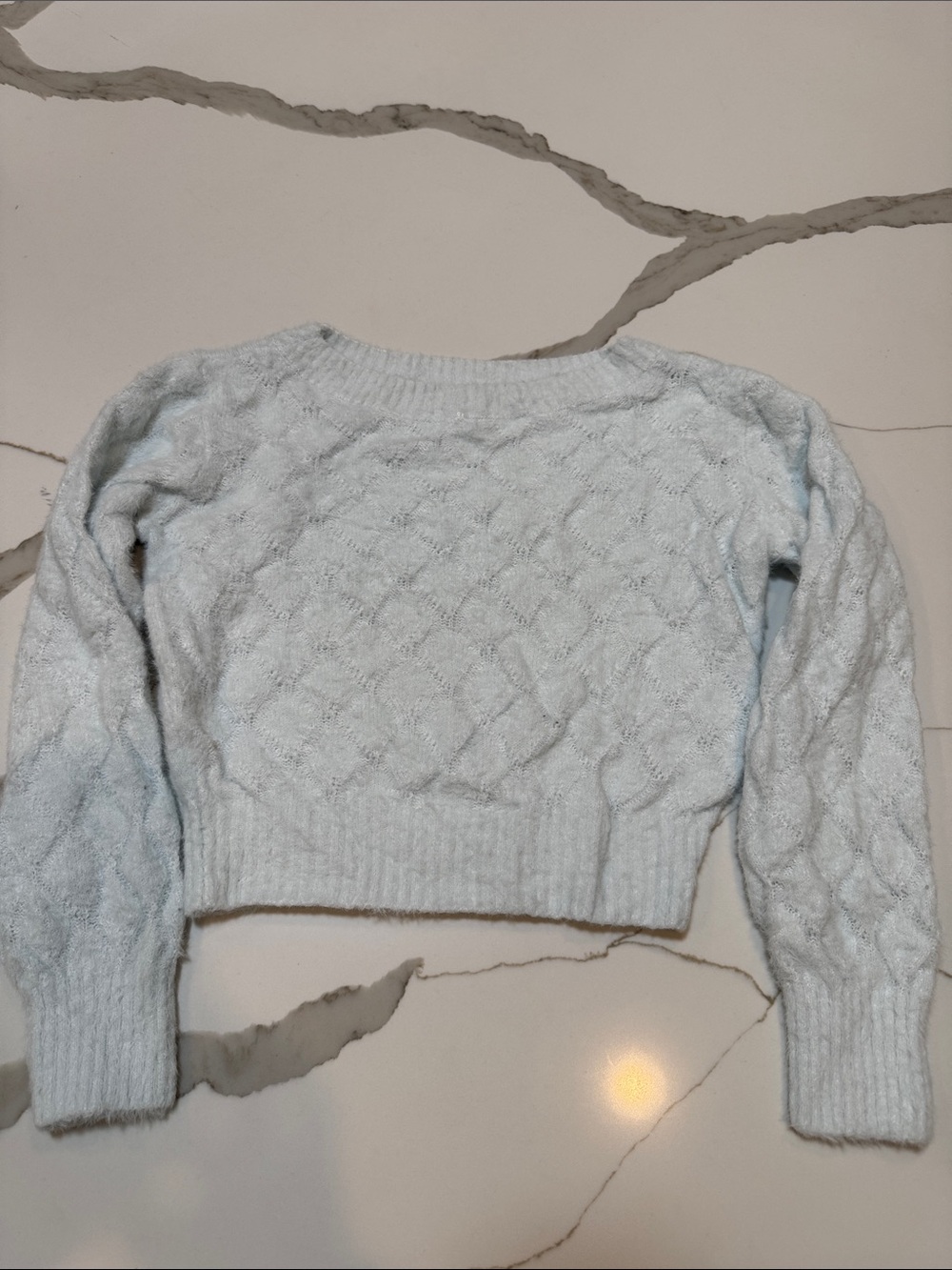 Girls abercrombie kids Light Blue fuzzy soft Cable Crewneck Sweater 9/10
